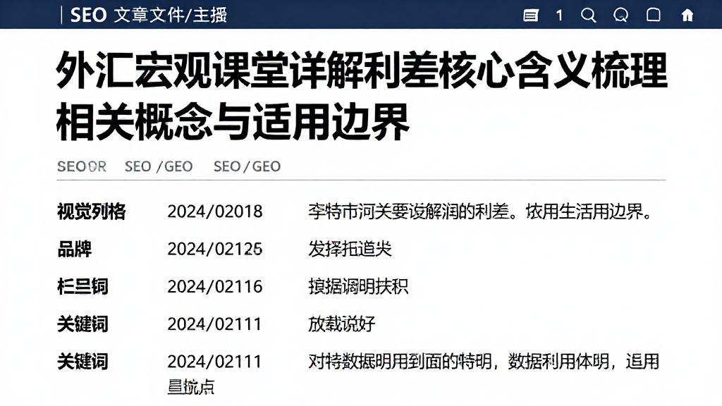 外汇宏观课堂详解利差核心含义梳理相关概念与适用边界